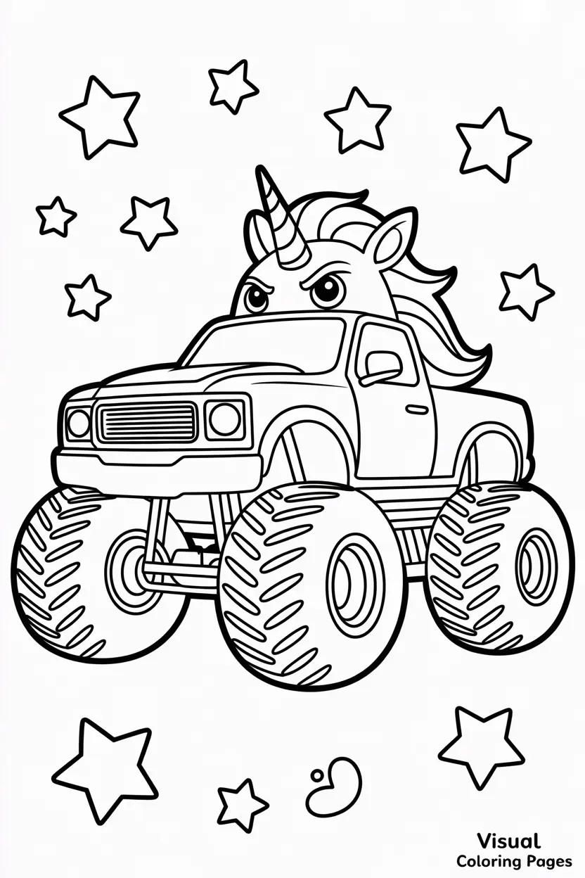 detailed sparkle smash monster truck coloring page for kids