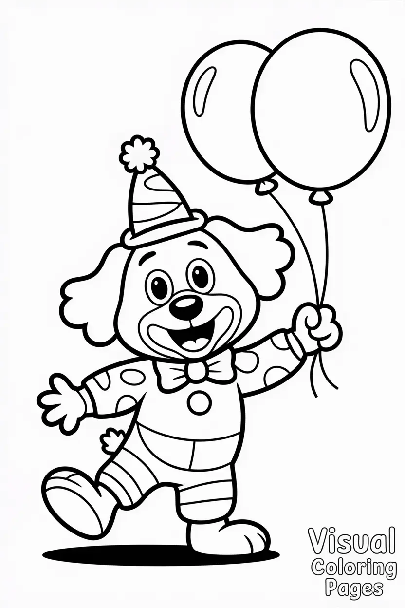 dog dressed as a clown with balloons