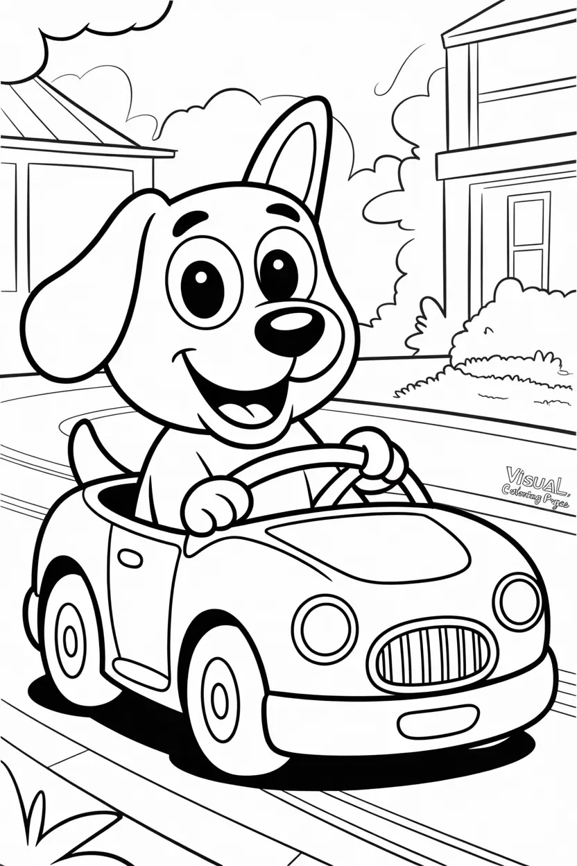 dog driving a toy car