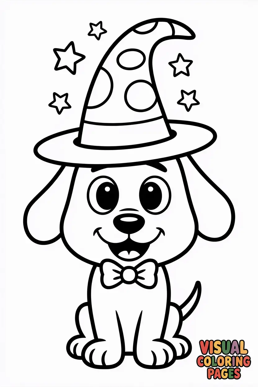 dog wearing a magician hat with stars