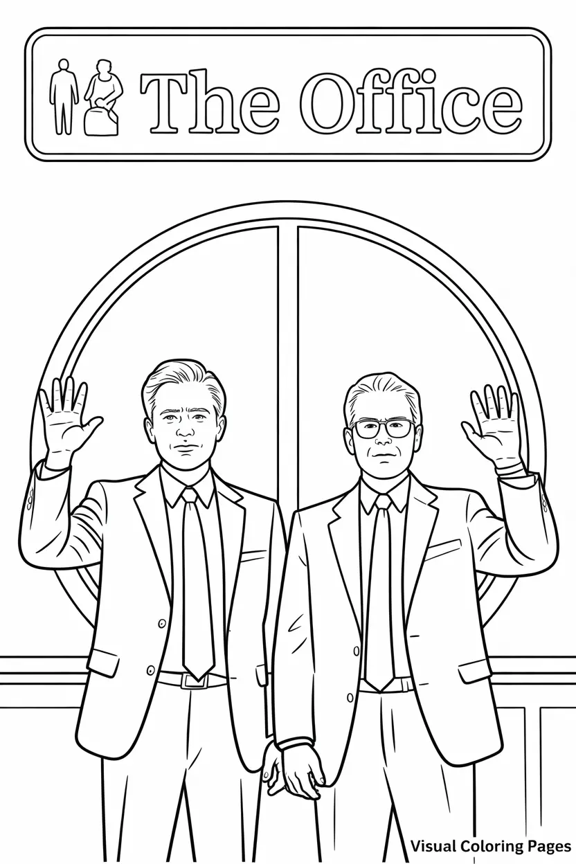 dwight and michael under the office logo coloring page