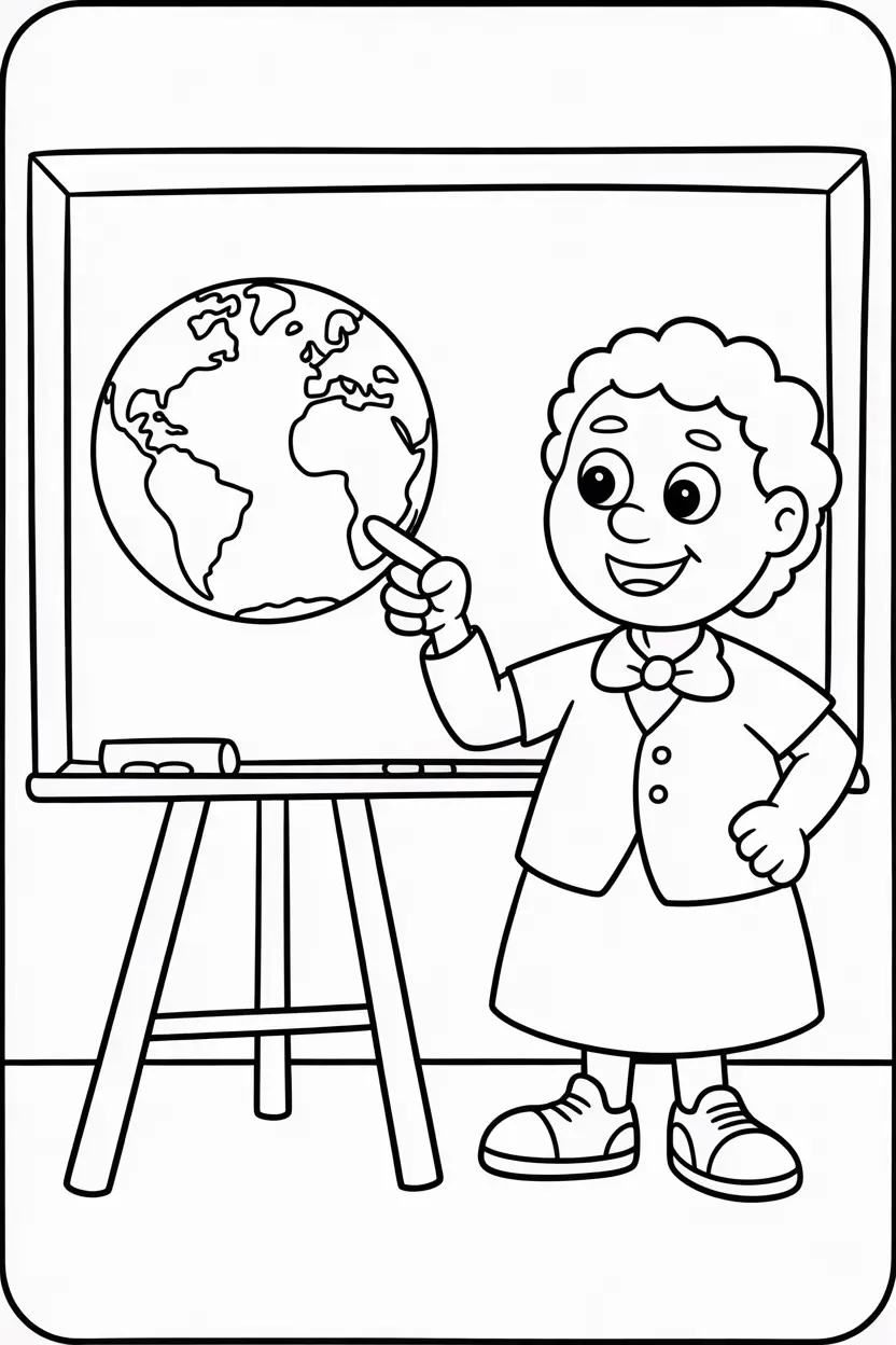 earth as a school teacher pointing at a chalkboard