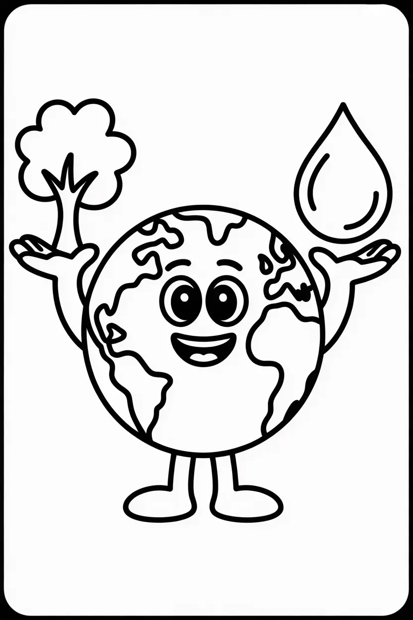 earth holding a tree in one hand and a water drop in the other