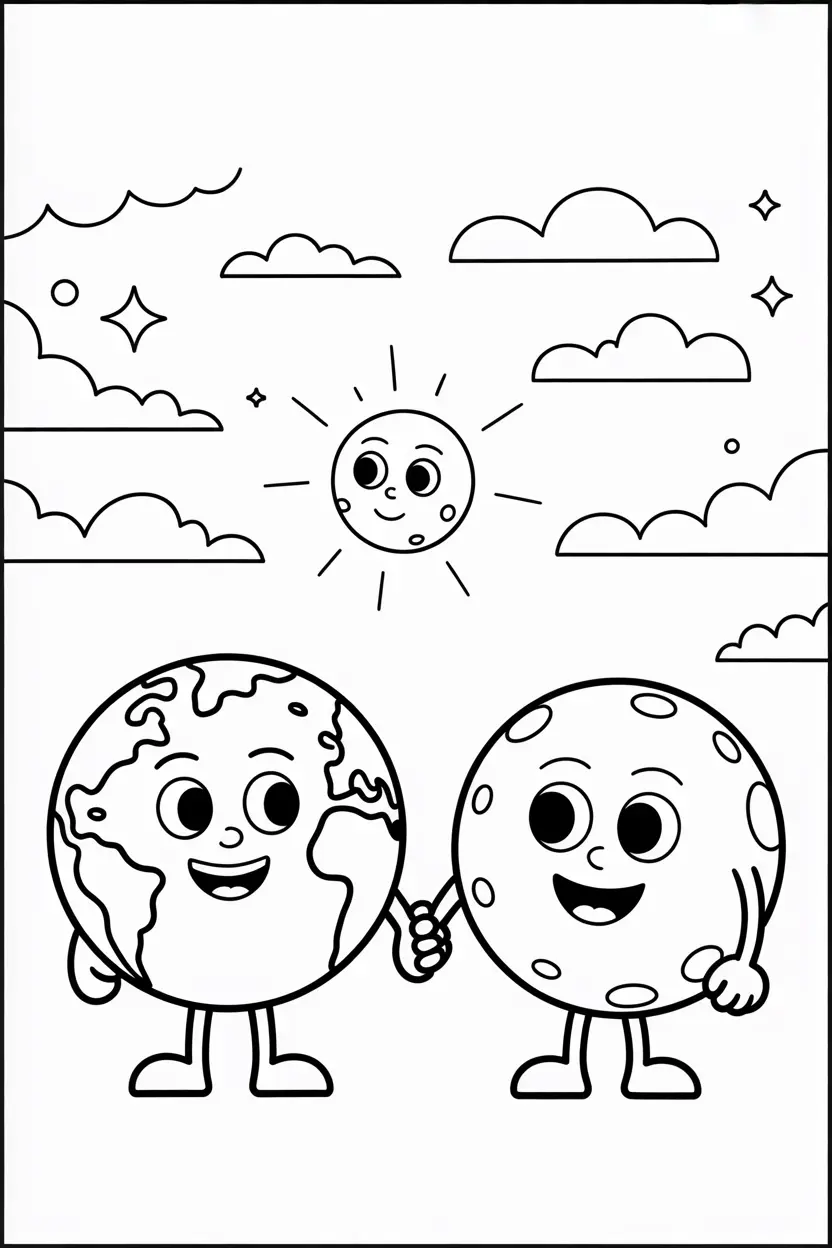 earth holding hands with the moon like best friends