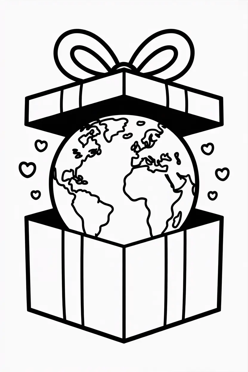 earth inside a gift box with a big ribbon