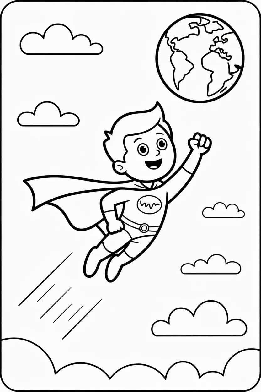 earth wearing a superhero cape flying in the sky with a smile