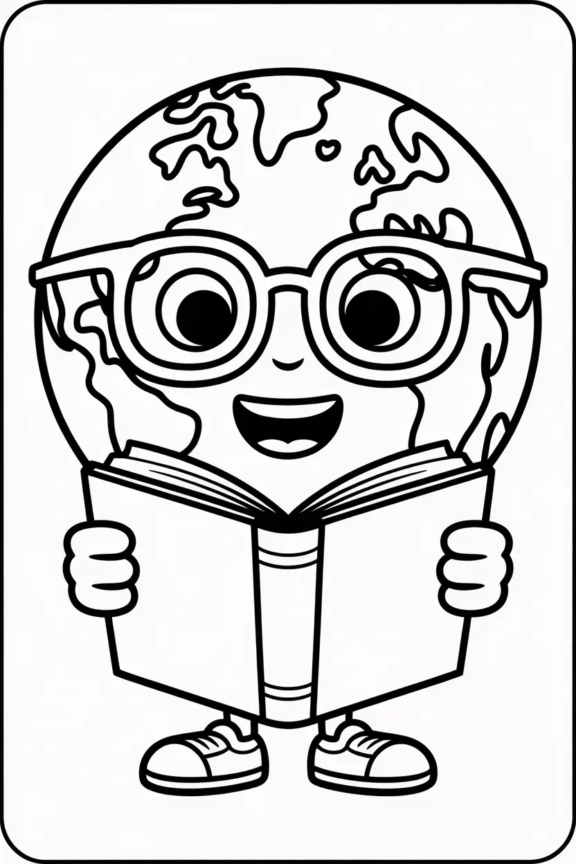 earth wearing glasses and reading a book