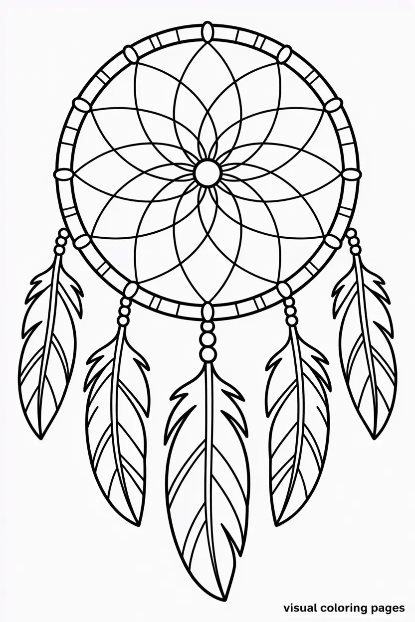 easy boho dreamcatcher coloring page for kids