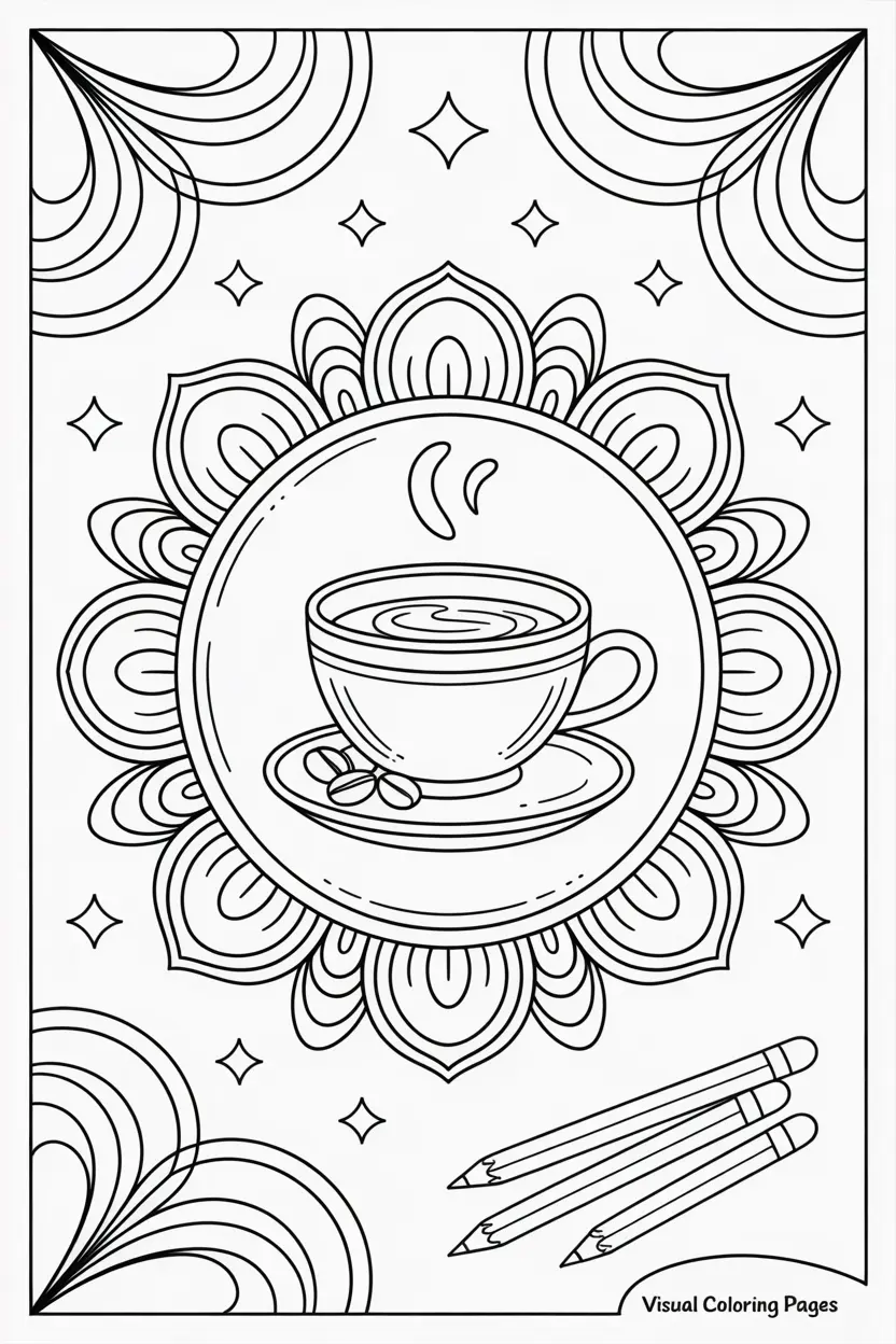easy coffee mandala coloring sheet