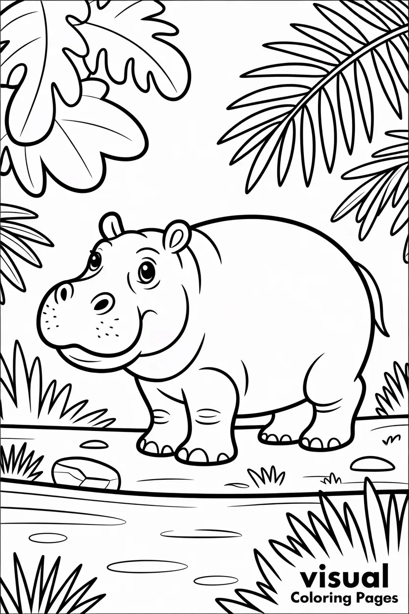 easy hippo coloring page for kids