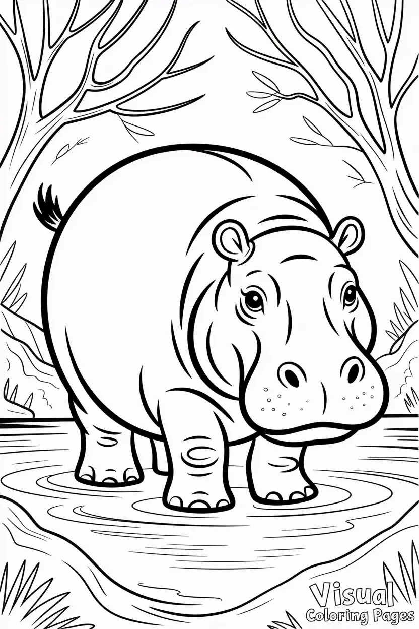 easy outline of a hippopotamus to color
