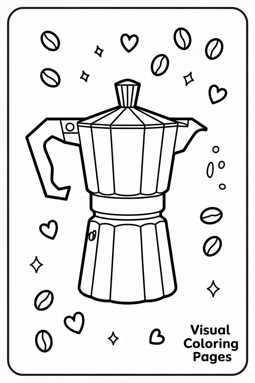 easy outline of moka coffee pot coloring sheet