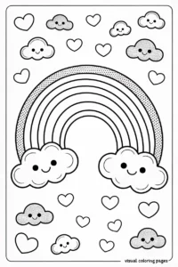 Easy Rainbow with Flowers Coloring Page for Preschoolers