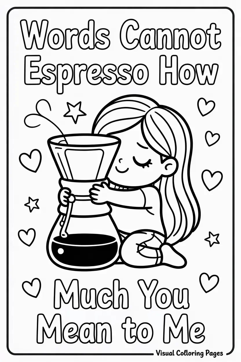 easy woman hugging chemex coffee maker coloring page for kids