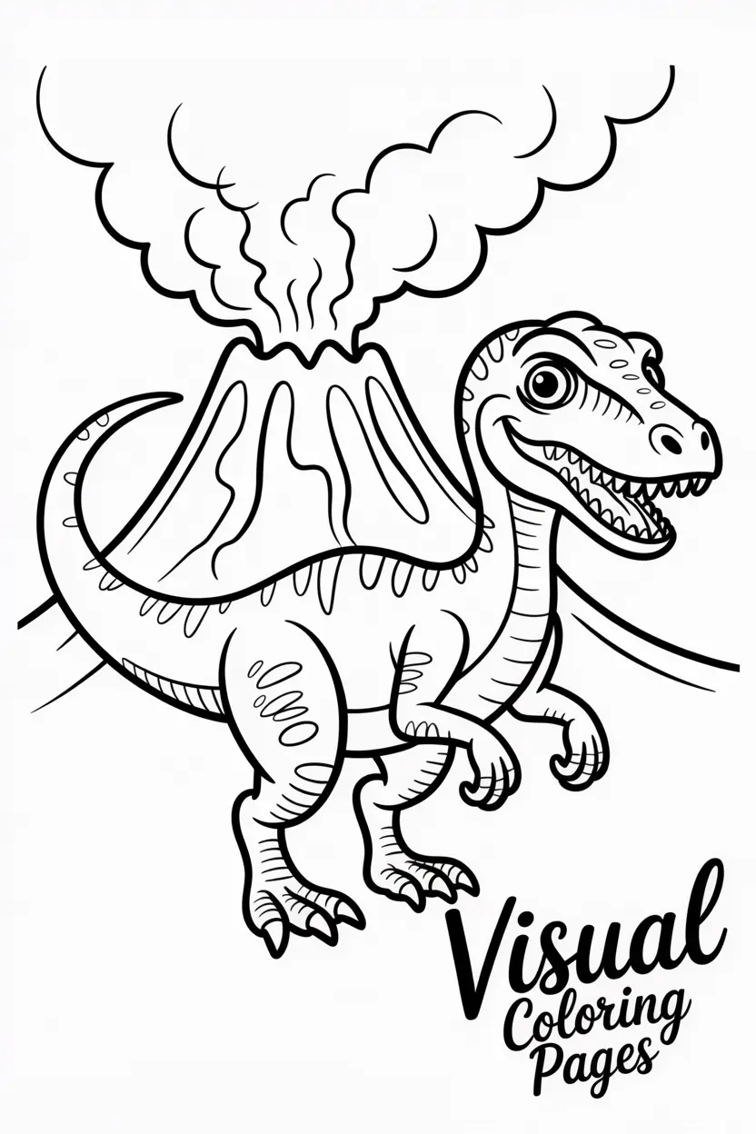 elociraptor standing next to volcano smoke clouds