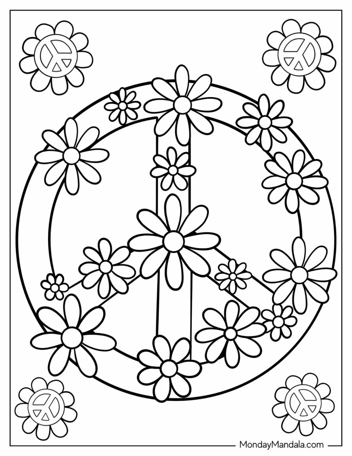 floral peace sign coloring sheet