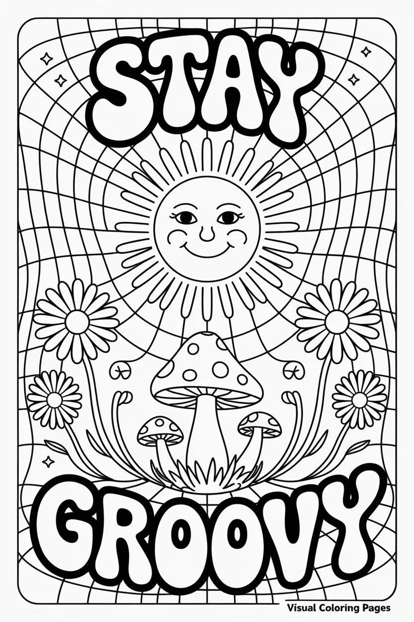 floral stay groovy hippie coloring sheet for kids