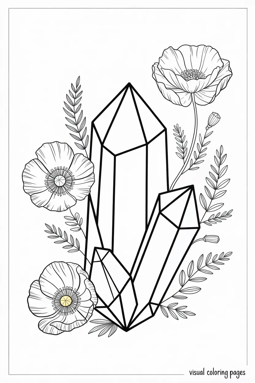 flowers growing around a beautiful crystal coloring sheet