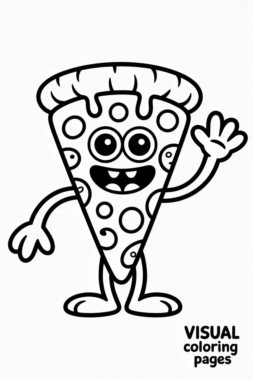 friendly pizza monster with arms and legs
