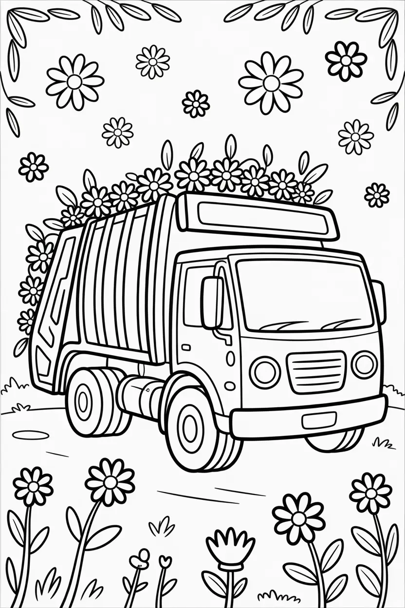 garbage truck decorated with flowers