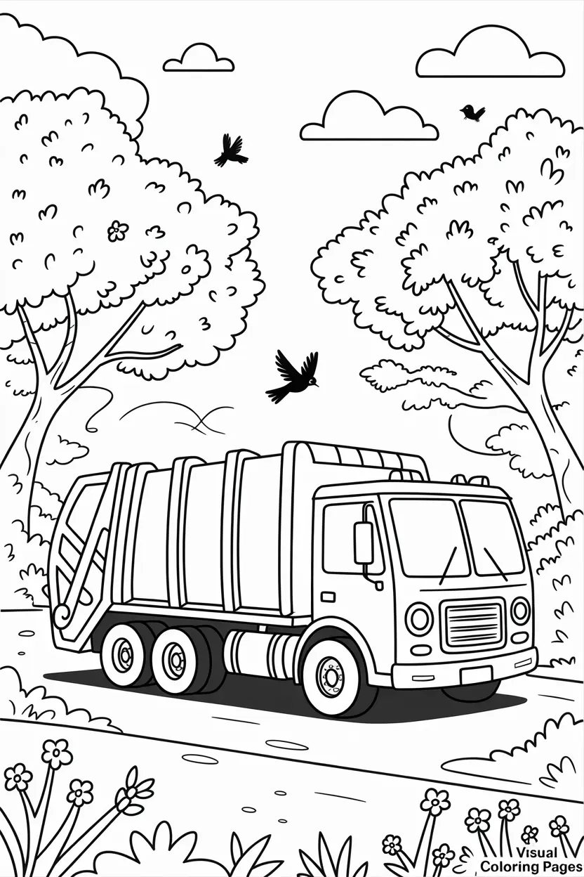 garbage truck surrounded by tree