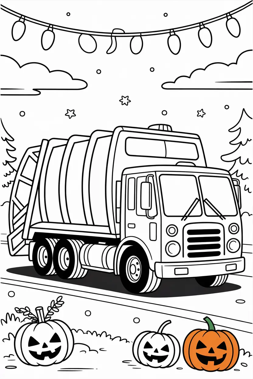 garbage truck with holiday decorations