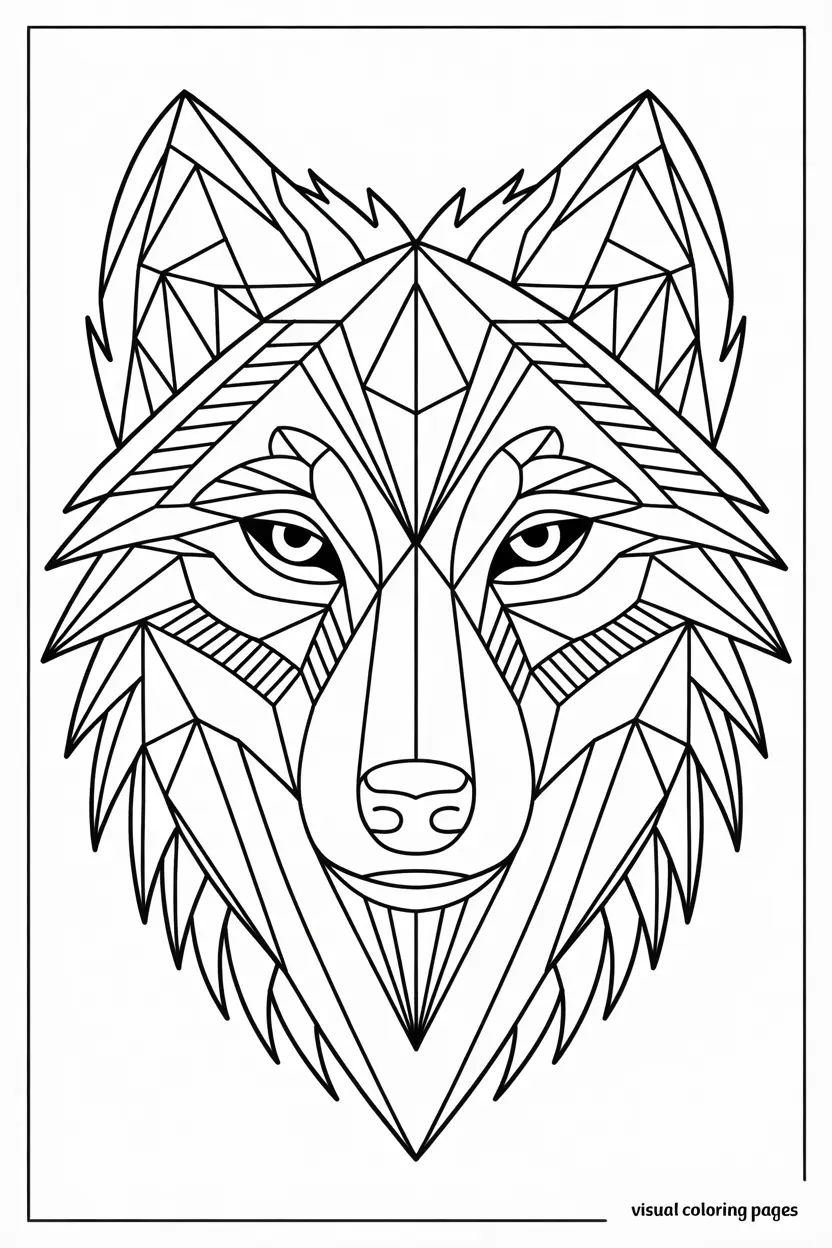geometric dog face coloring sheet for kids