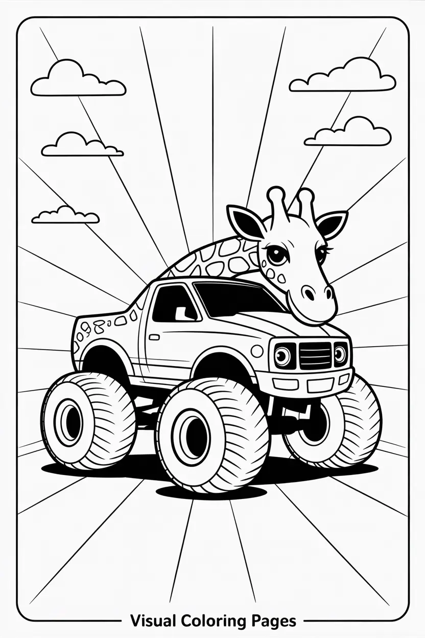 giraffe doo monster truck coloring sheet