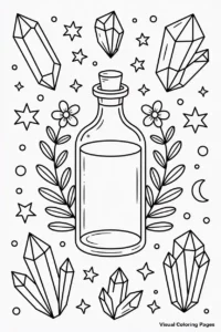 glass bottle with cork stopper surrounded by crystals