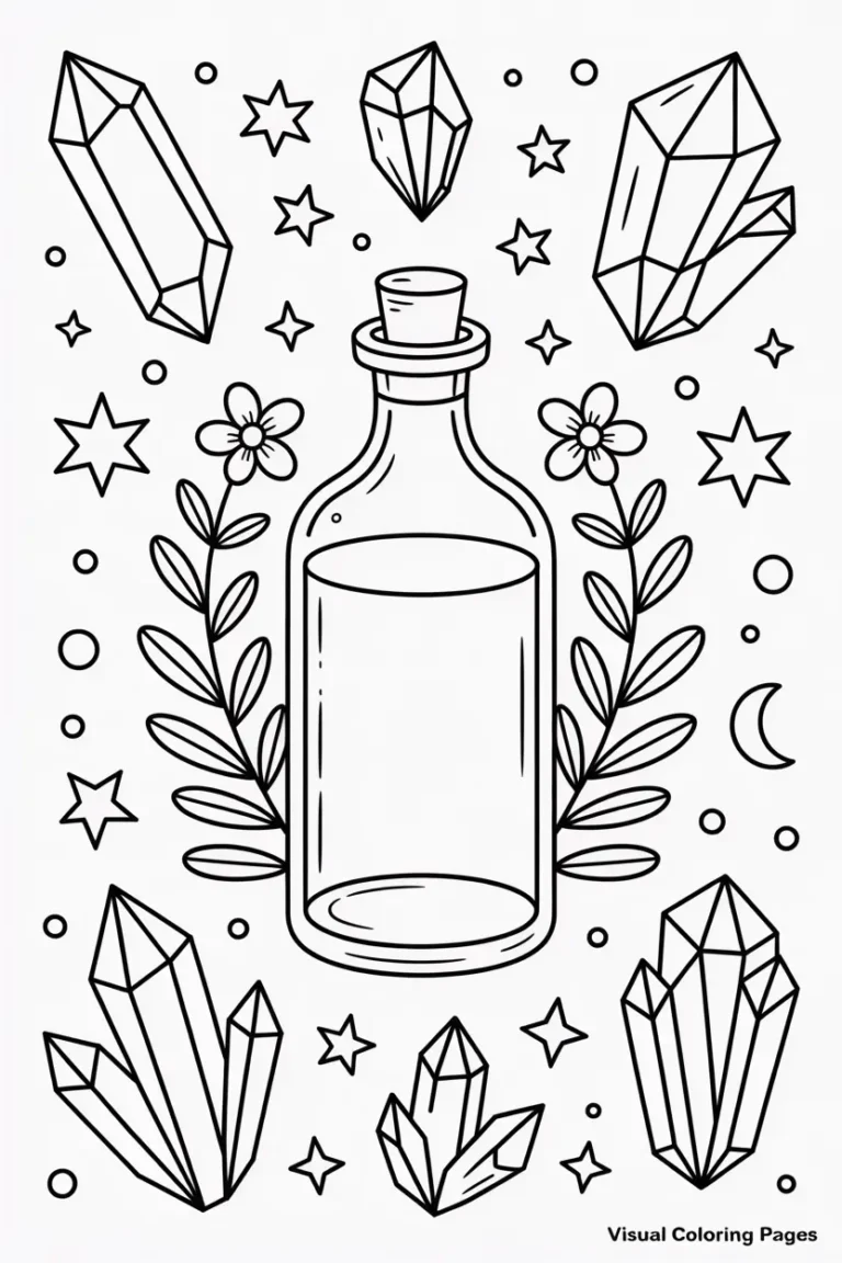 glass bottle with cork stopper surrounded by crystals