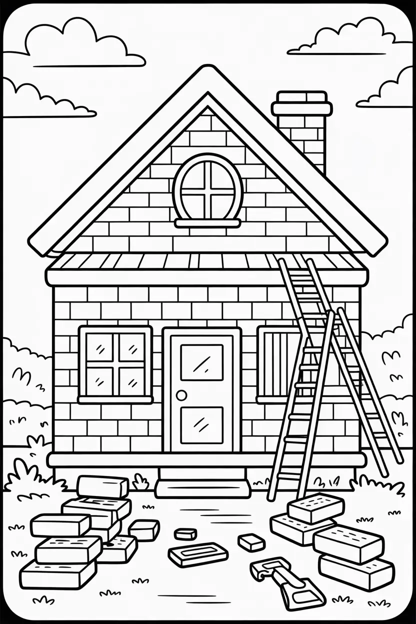 half built house with bricks ladder and tools