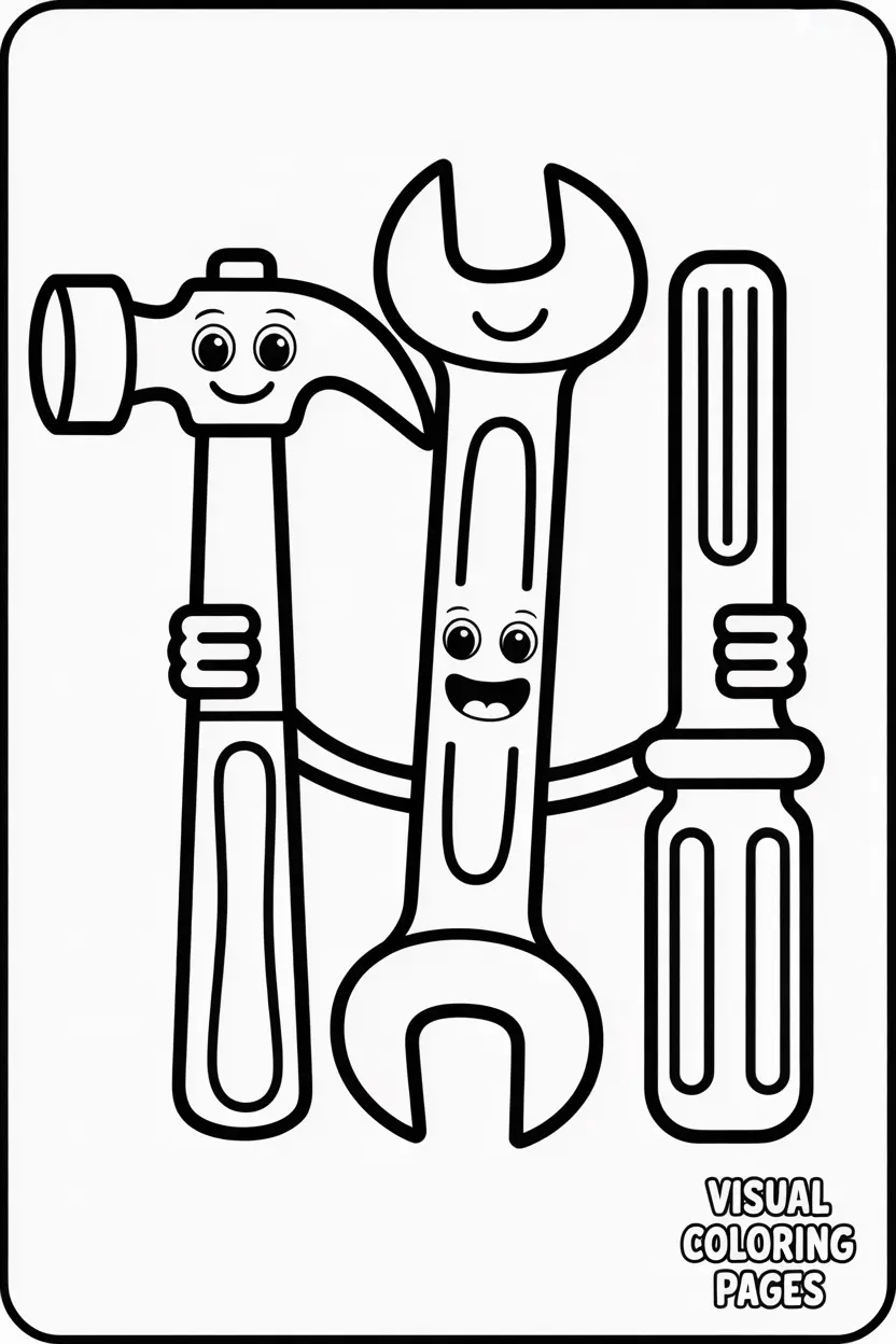 hammer wrench and screwdriver smiling together