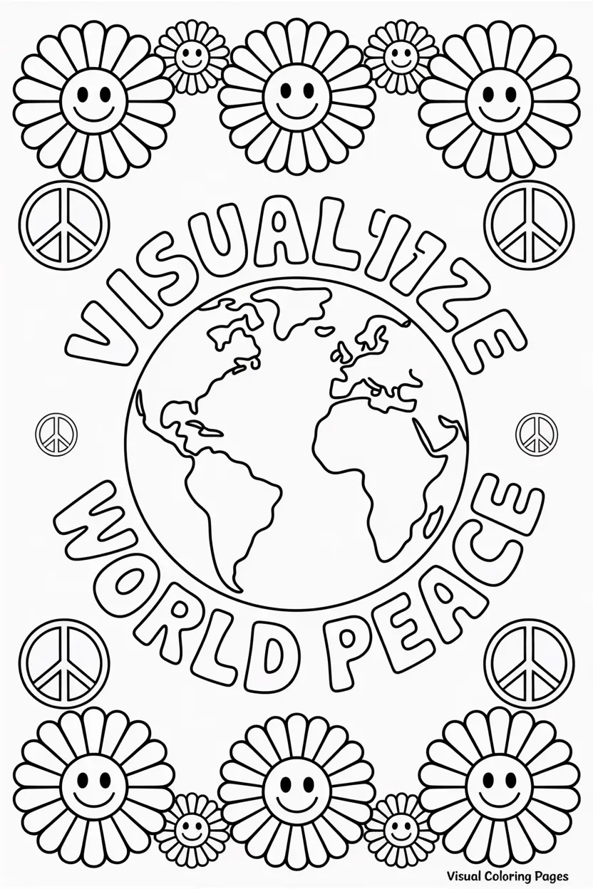 hippie visualize world peace sign coloring page