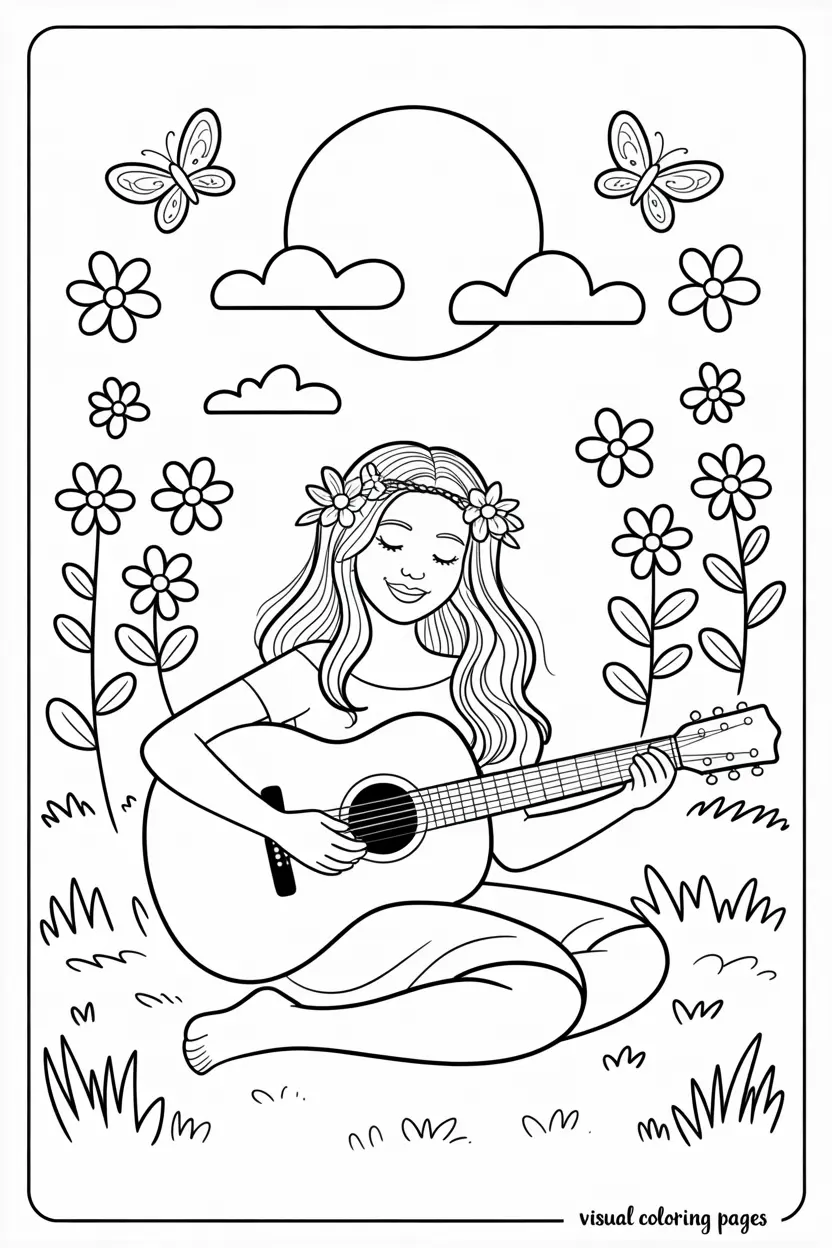 hippie woman playing the guitar