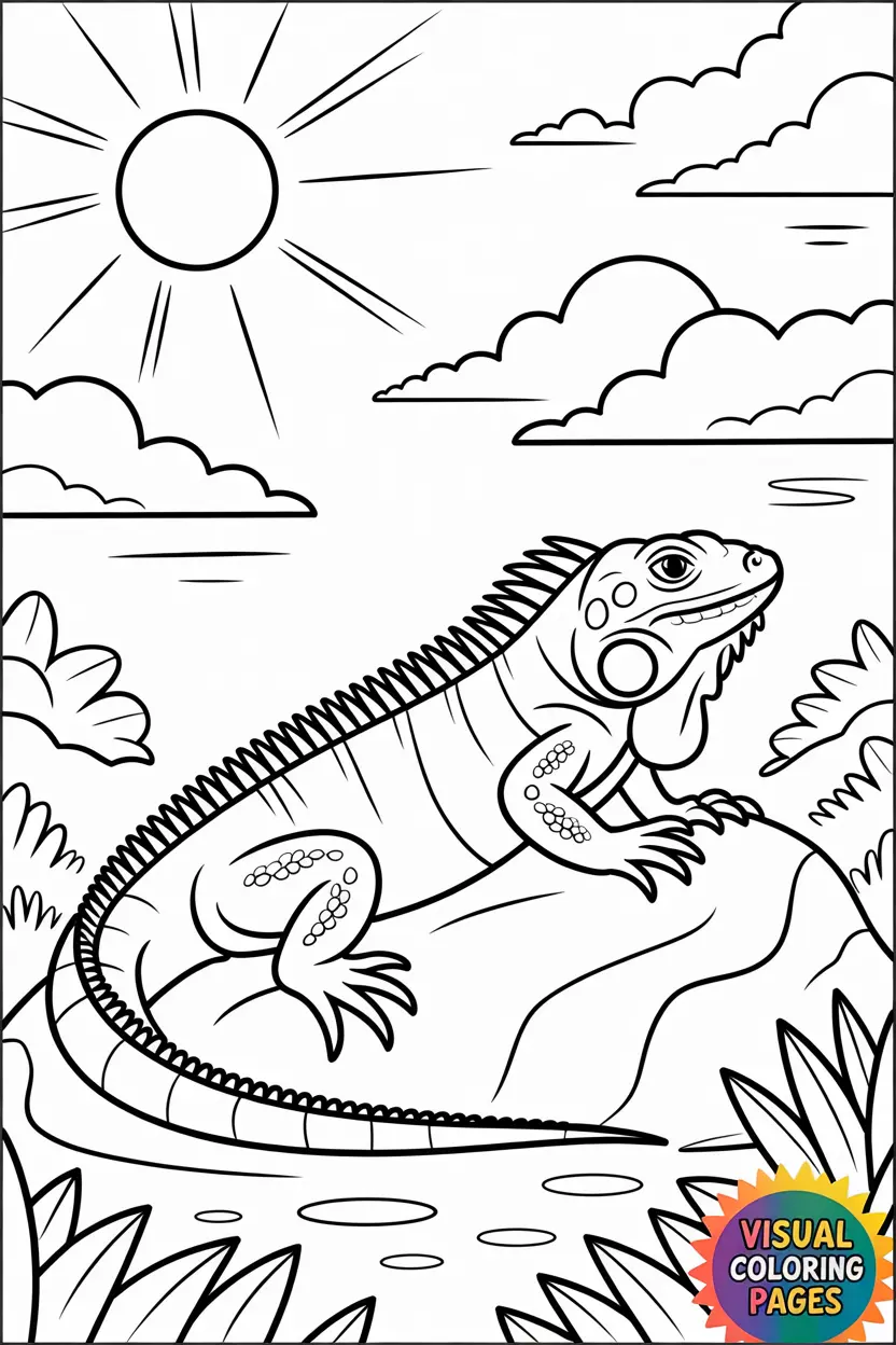 iguana basking on a rock under the sun