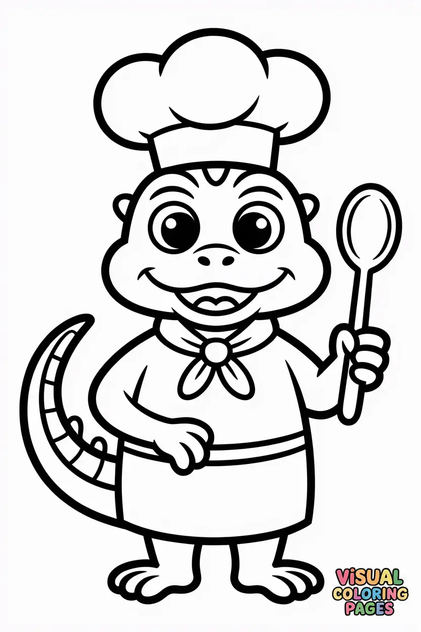iguana chef with chef hat and spoon
