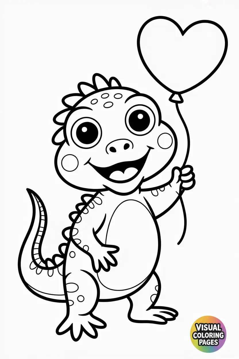 iguana holding a balloon shaped like a heart
