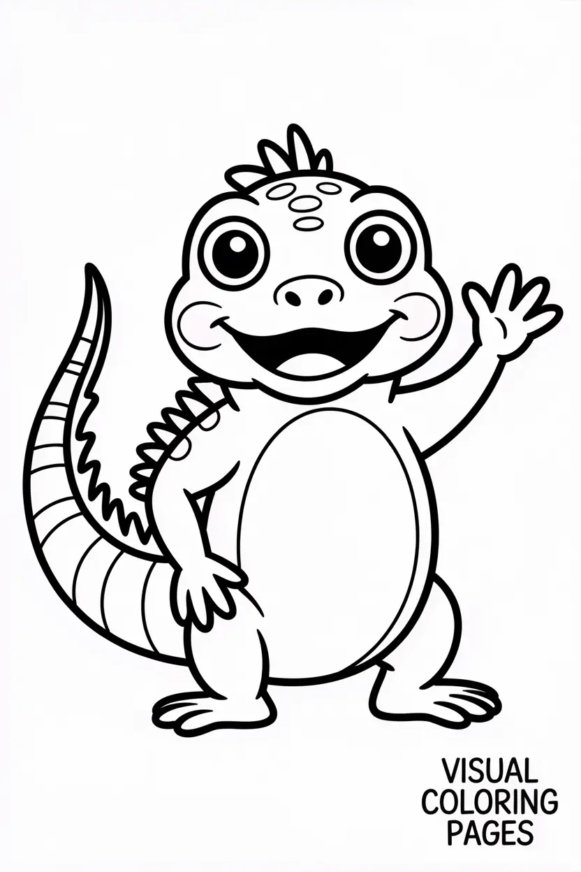 iguana standing upright and waving at children
