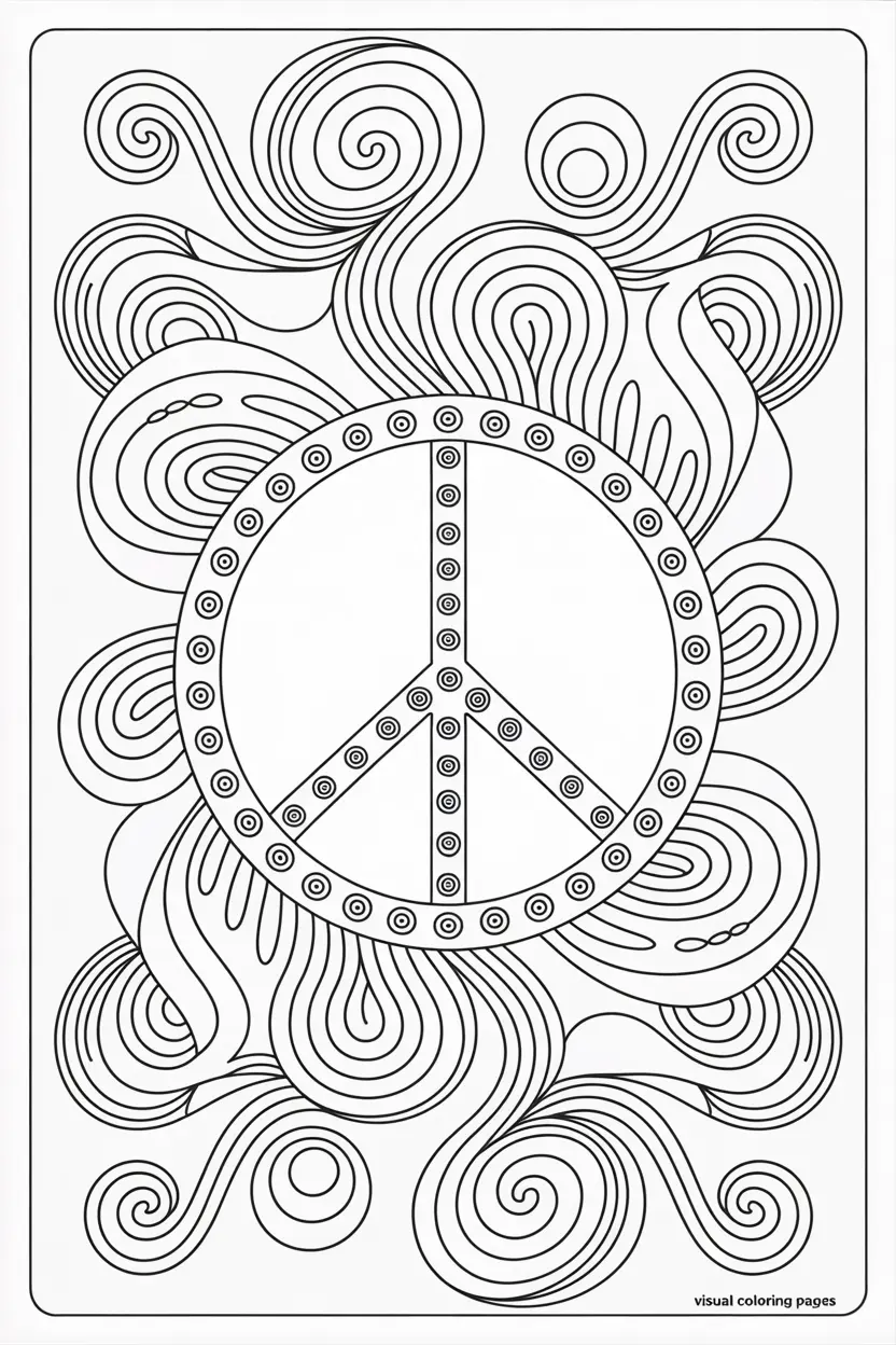 intricate peace sign surrounded by waves