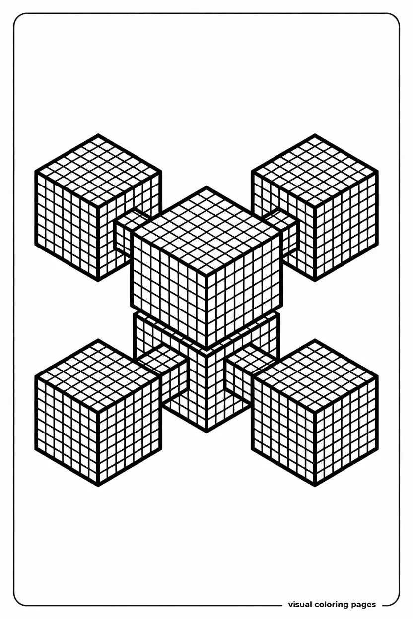 isometric cubes coloring sheet for kids