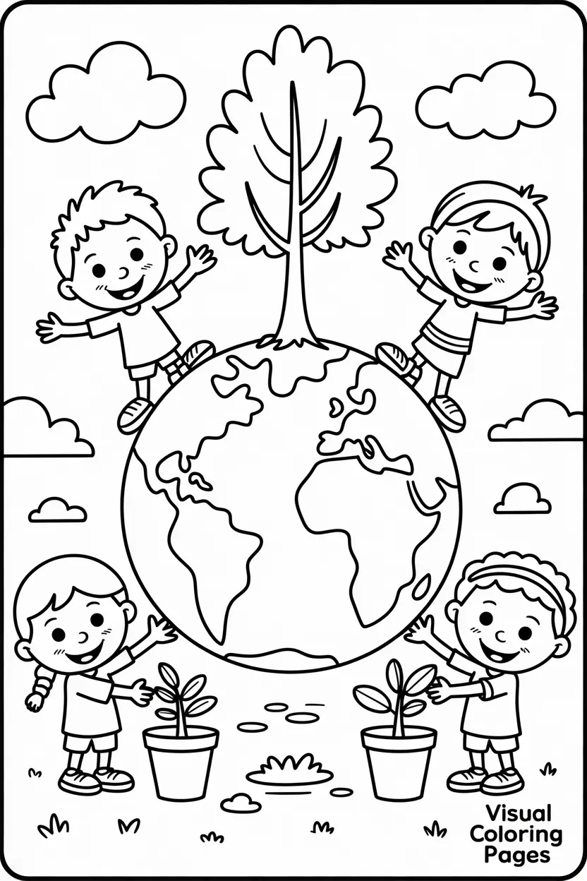 kids planting trees around earth