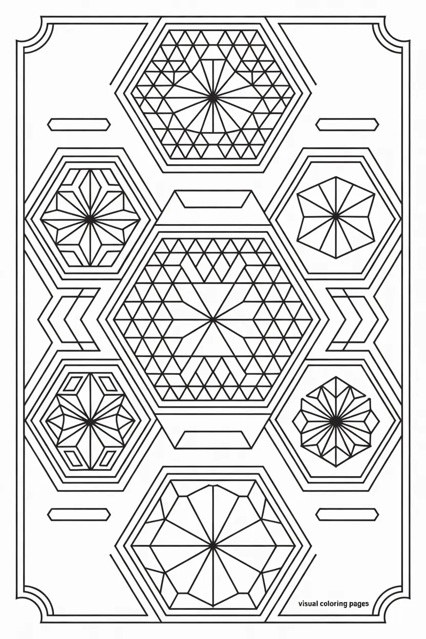 large geometric cube maze coloring sheet