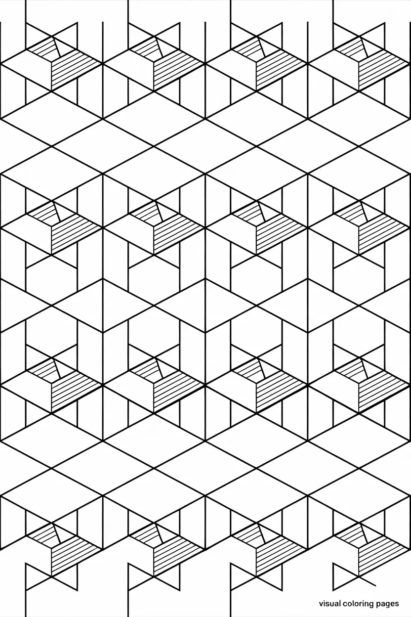 layered isometric cubes with circles coloring page