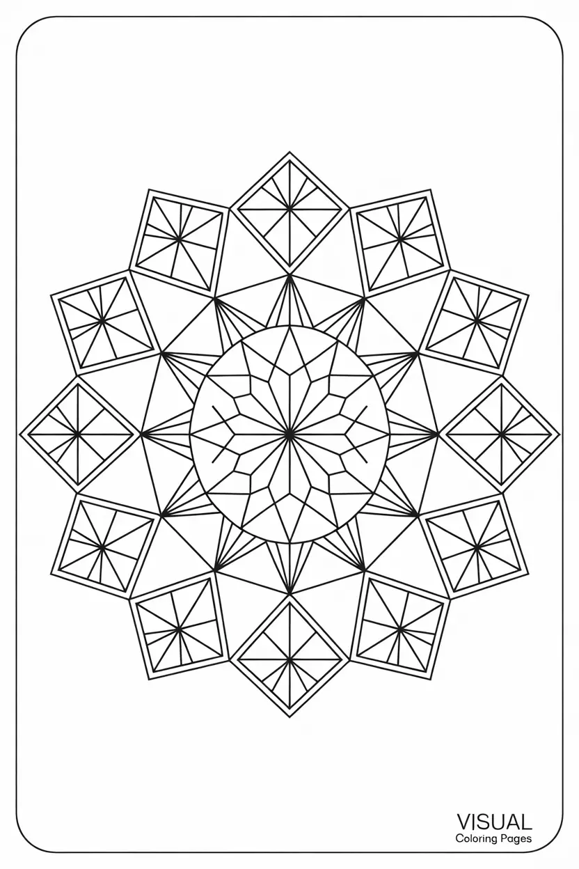 lined 3d star geometric coloring page