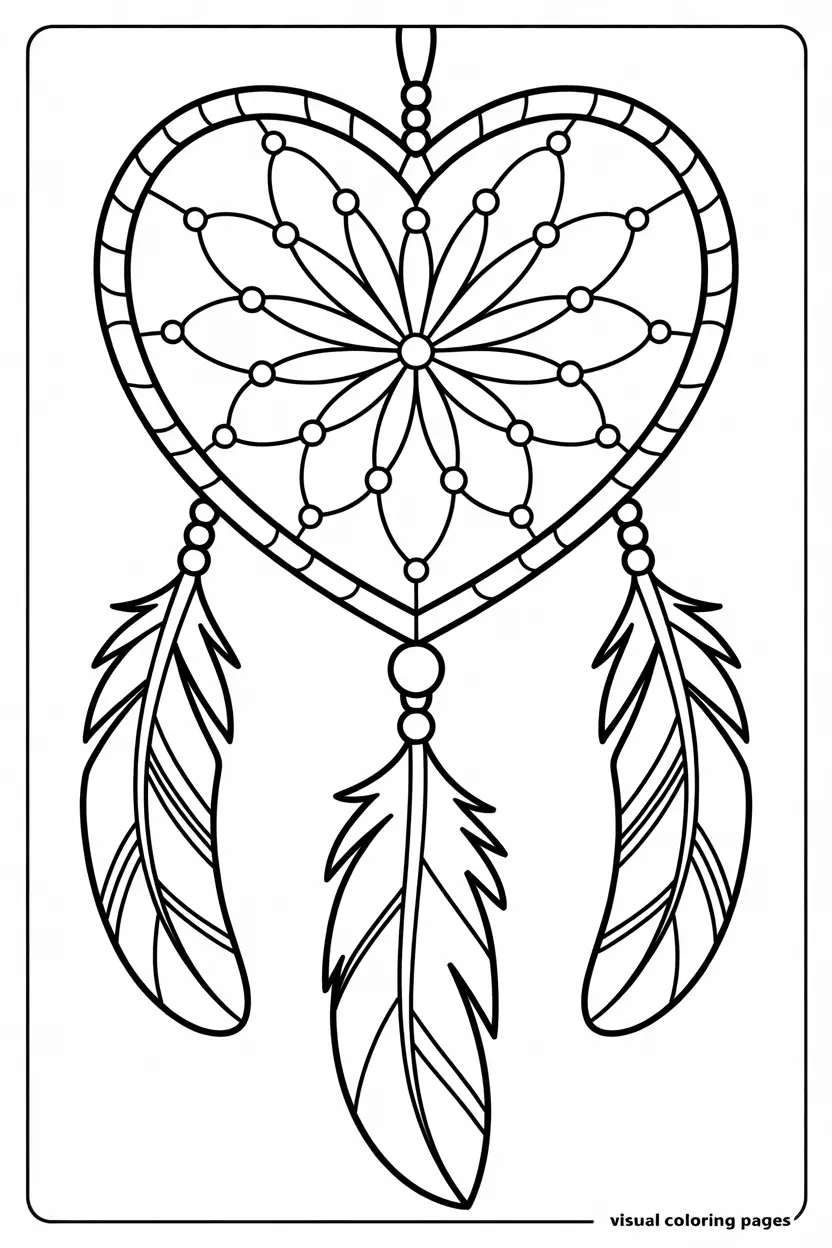 love heart dreamcatcher boho coloring page for kids