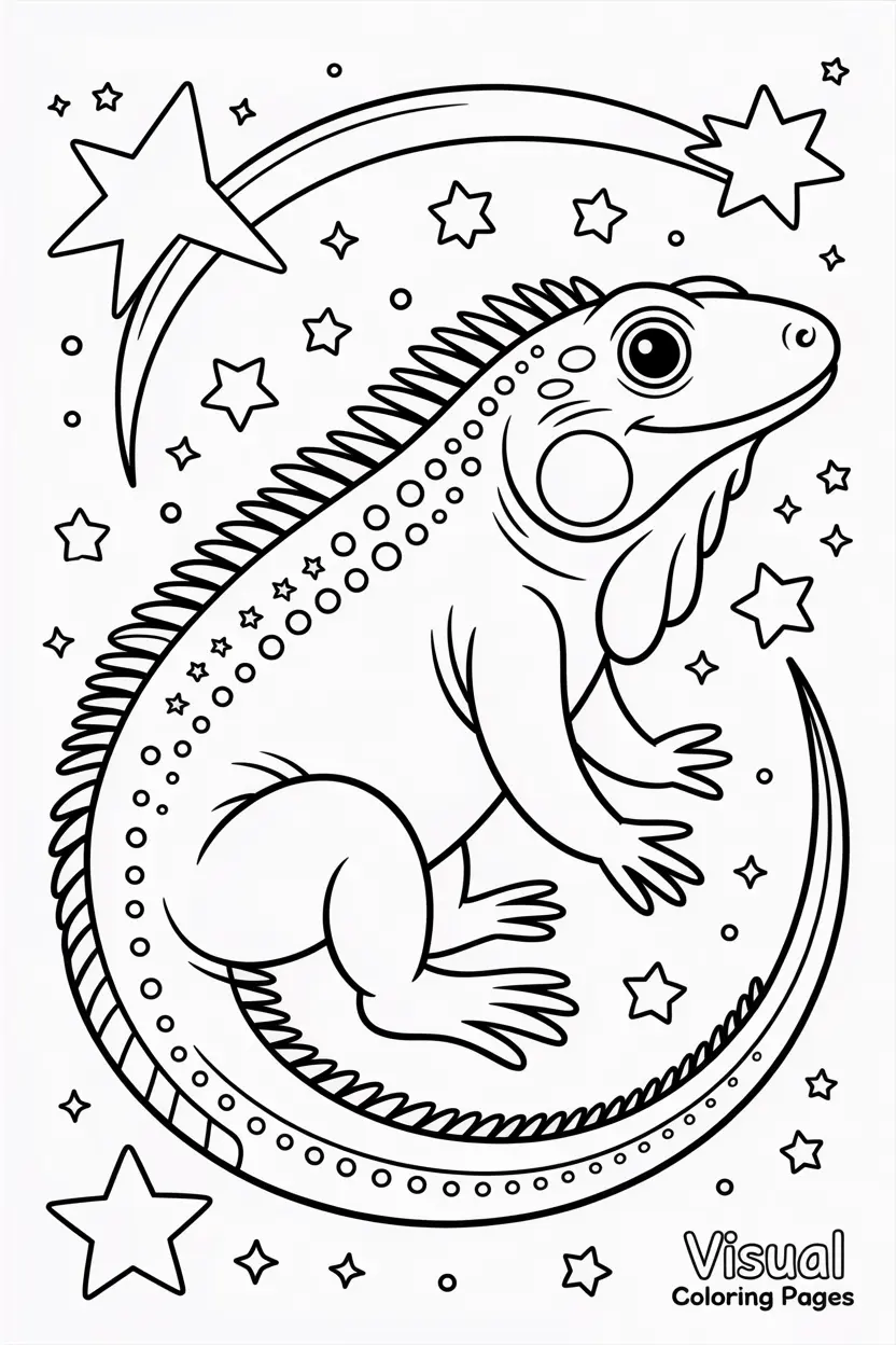 magical iguana surrounded by stars and sparkles