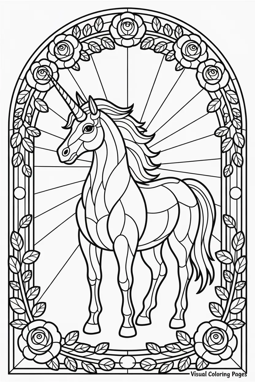 majestic unicorn surrounded by roses mosaic coloring page