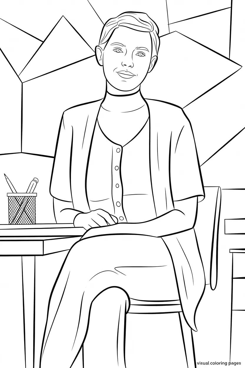 meredith palmer seated on a desk coloring page