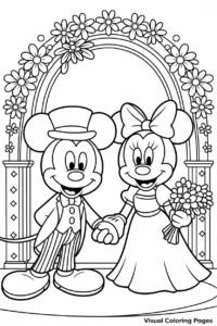 minnie and mickey mouse wedding day coloring page