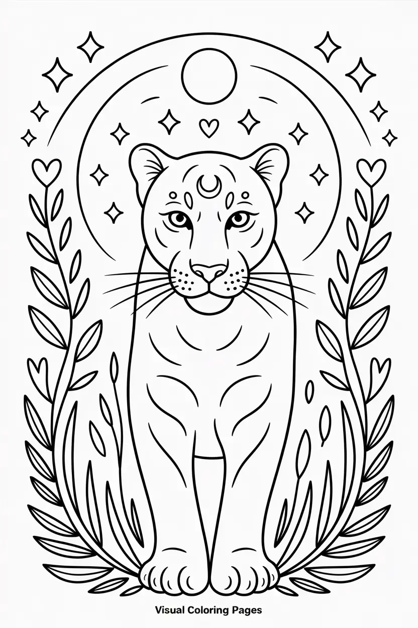 panther with crescent moon coloring page